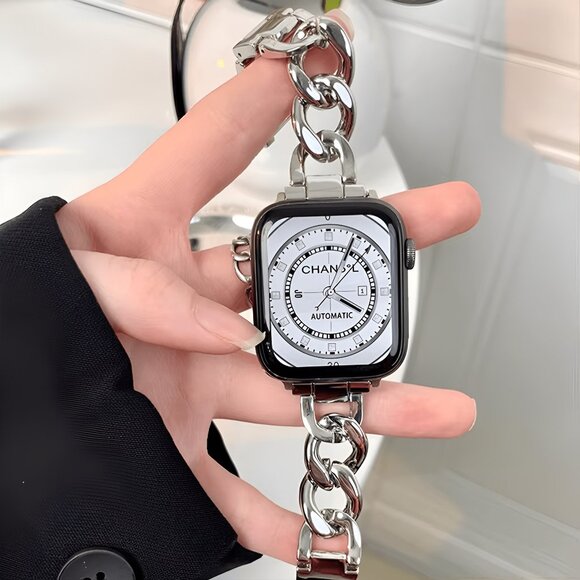 NEW Strap Chain Stainless Silver Band For Apple Watch - Picture 1 of 8